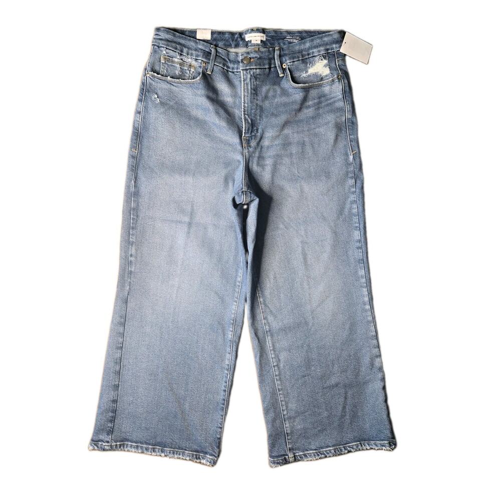 Good American Good Waist Palazzo Crop Wide Leg Blue Denim Jeans, Size 16 NWT - Picture 3 of 10
